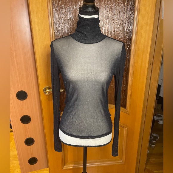La petite Francaise Women’s sheer top turtleneck lurex sparkly Sz S/M - Picture 4 of 16